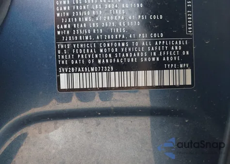2020 Volkswagen Tiguan 2.0T Se/2.0T Se R-Line Black/2.0T Sel from USA, damaged, VIN 3VV2B7AX9LM077329